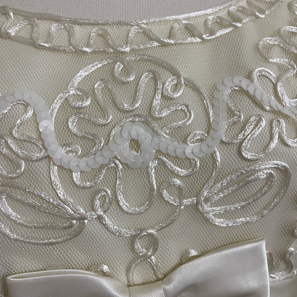 Vintage 90s Ivory Sheath Long Wedding Dress Empire Bust Satin Chiffon Small - Picture 4 of 10